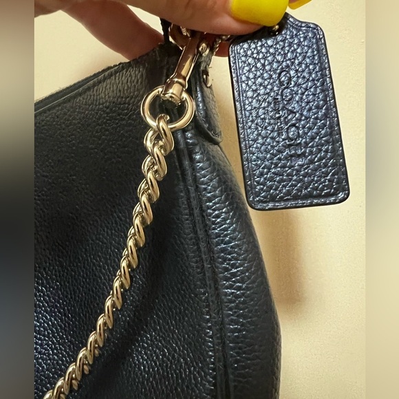 Coach metallic Carrie Crossbody bag with detachable strap and silver chain. Blue - Picture 3 of 7